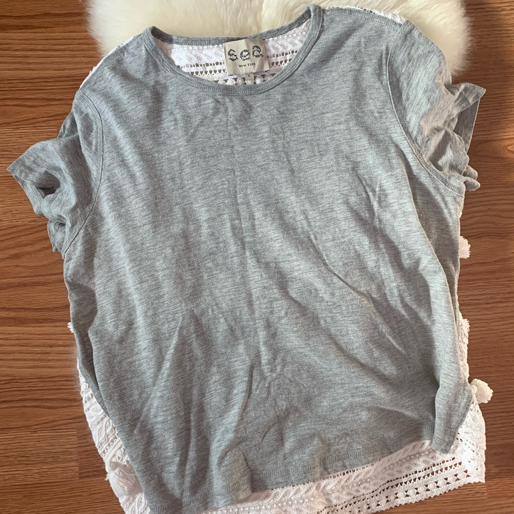 Sea New York grey t-shirt with white tassels back